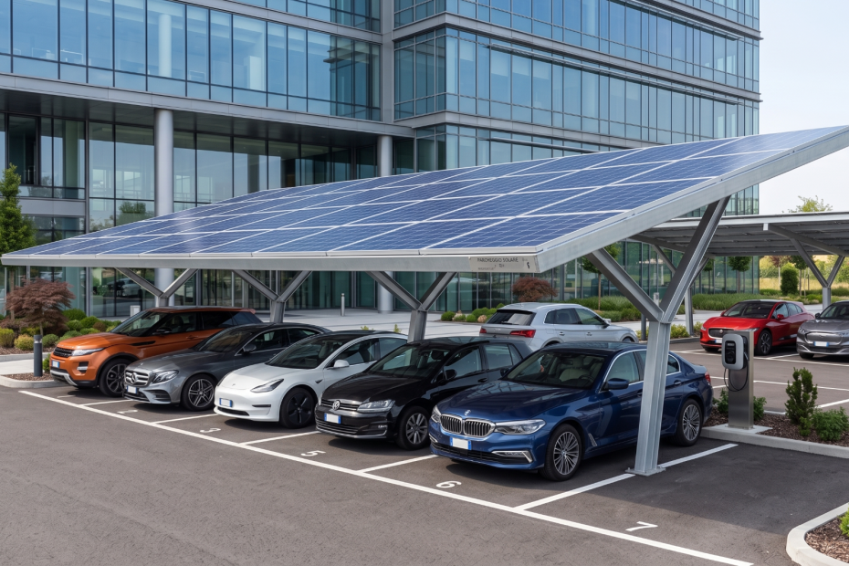 Pensiline fotovoltaiche nei parcheggi aziendali